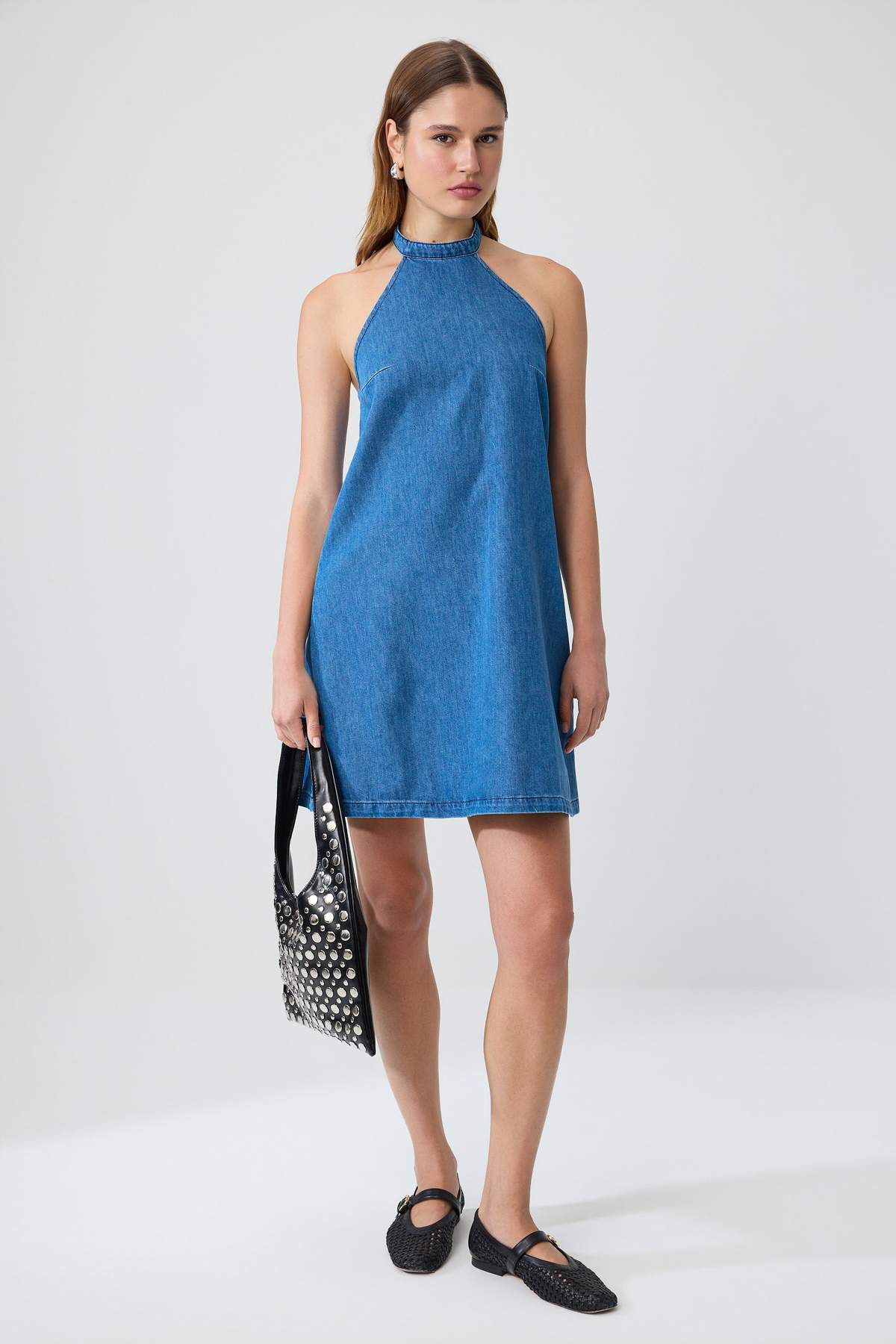 Trendyolmilla Mavi Halter Yaka Mini Denim Elbise TWOSS26EL01109