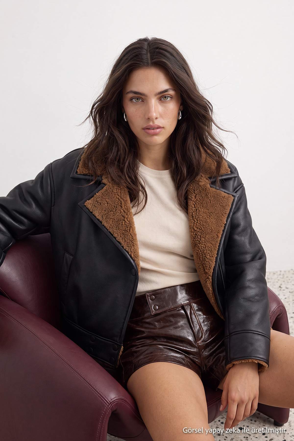 Trendyolmilla Siyah Oversize Kalıp Kürk Detaylı Biker Mont TWOAW27MO00059