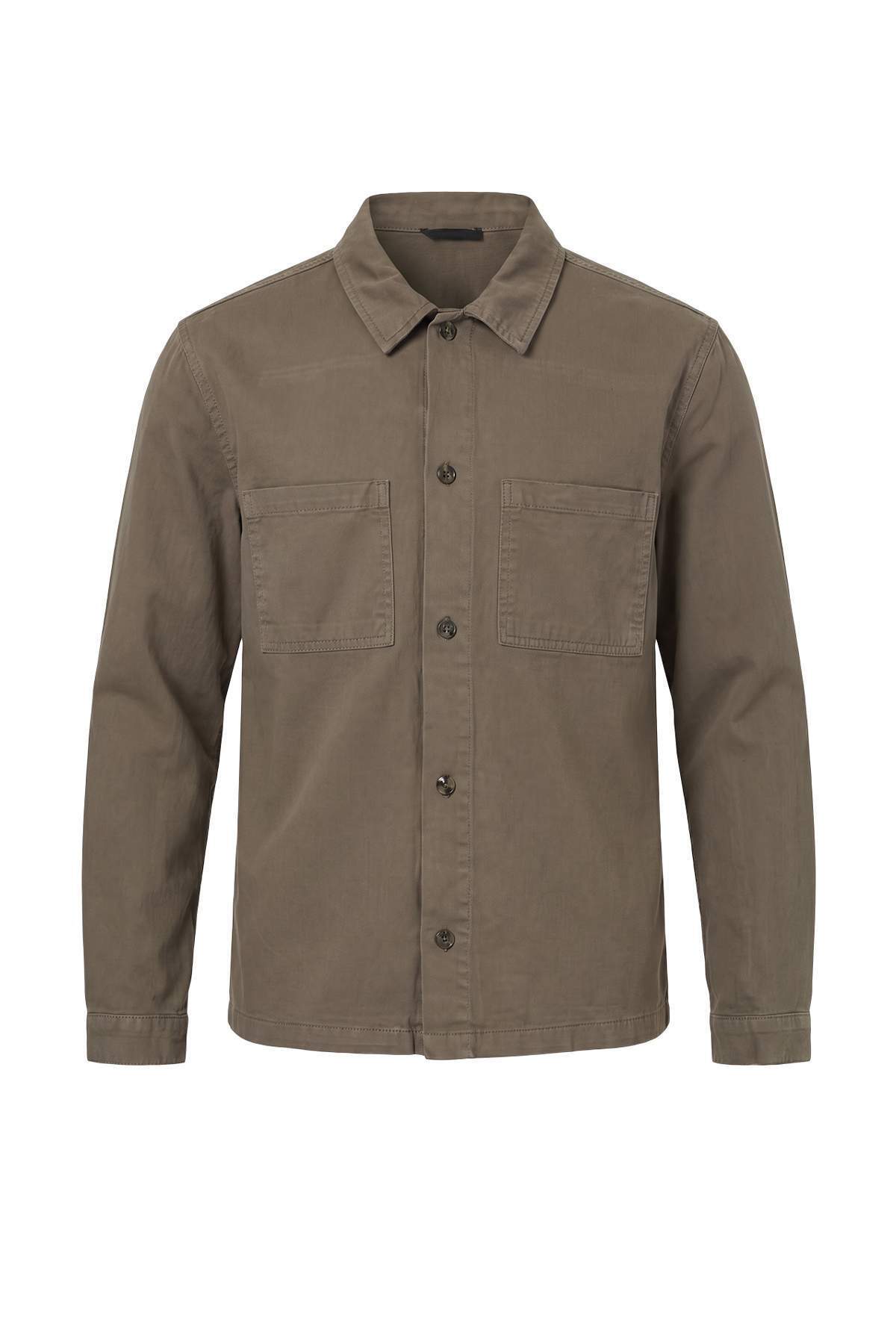 Trendyolmilla Man Haki Önü Cepli Gabardin Regular Fit Mevsimlik Erkek Dokuma Gömlek Ceket TMNAW27GO00019