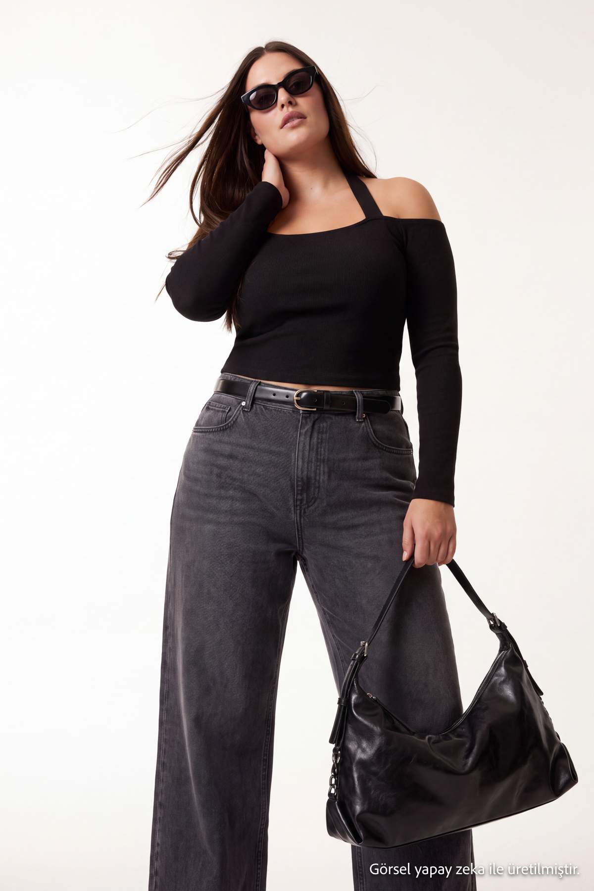 Trendyolmilla Curve Siyah Siyah Kare Yaka Crop Örme Bluz TBBAW27AF00025