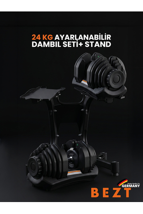 Bezt Pro Sports 24kg+24kg Ayarlanabilir Dambıl ve Stand - Toplam 48kg Siyah F...