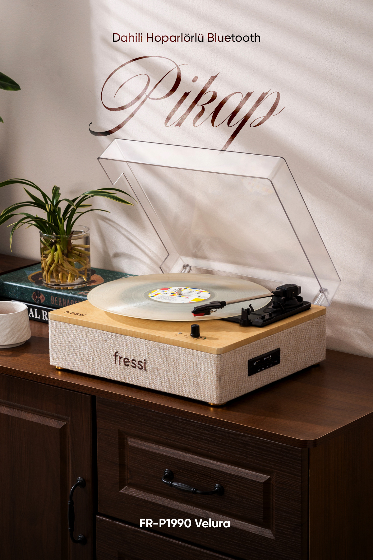 Fressi Dahili Hoparlörlü Pikap Müzik Kutusu Usb+Rca+Bluetooth FR-P1990 Velura