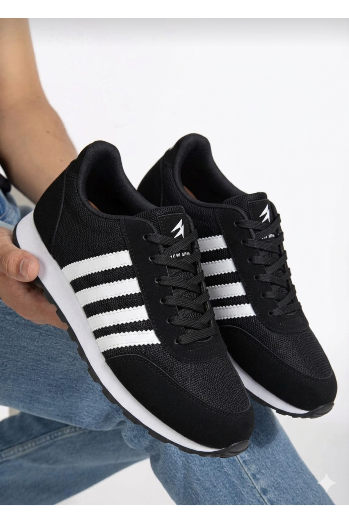 WEBORN Erkek Siyah Beyaz Çizgili Casual Rahat Yumuşak Tabanlı Konforlu Sneaker Spor Ayakkabı