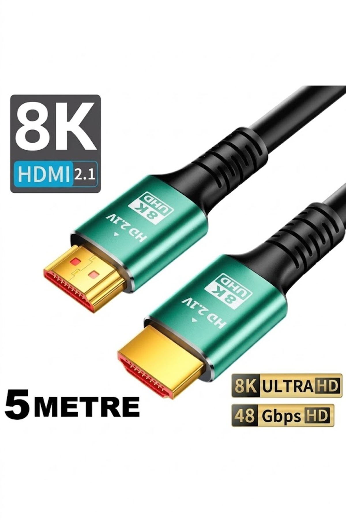 HDMI 2.1 8K Ultra HD Kablo 5 Metre (48Gbps – 4K/120Hz Destekli) 5mt 8K @144HZ Ultra Yüksek Hızlı 8k Hdmi 2.1 Kablo Yüksek Çözünürlüklü Kablo