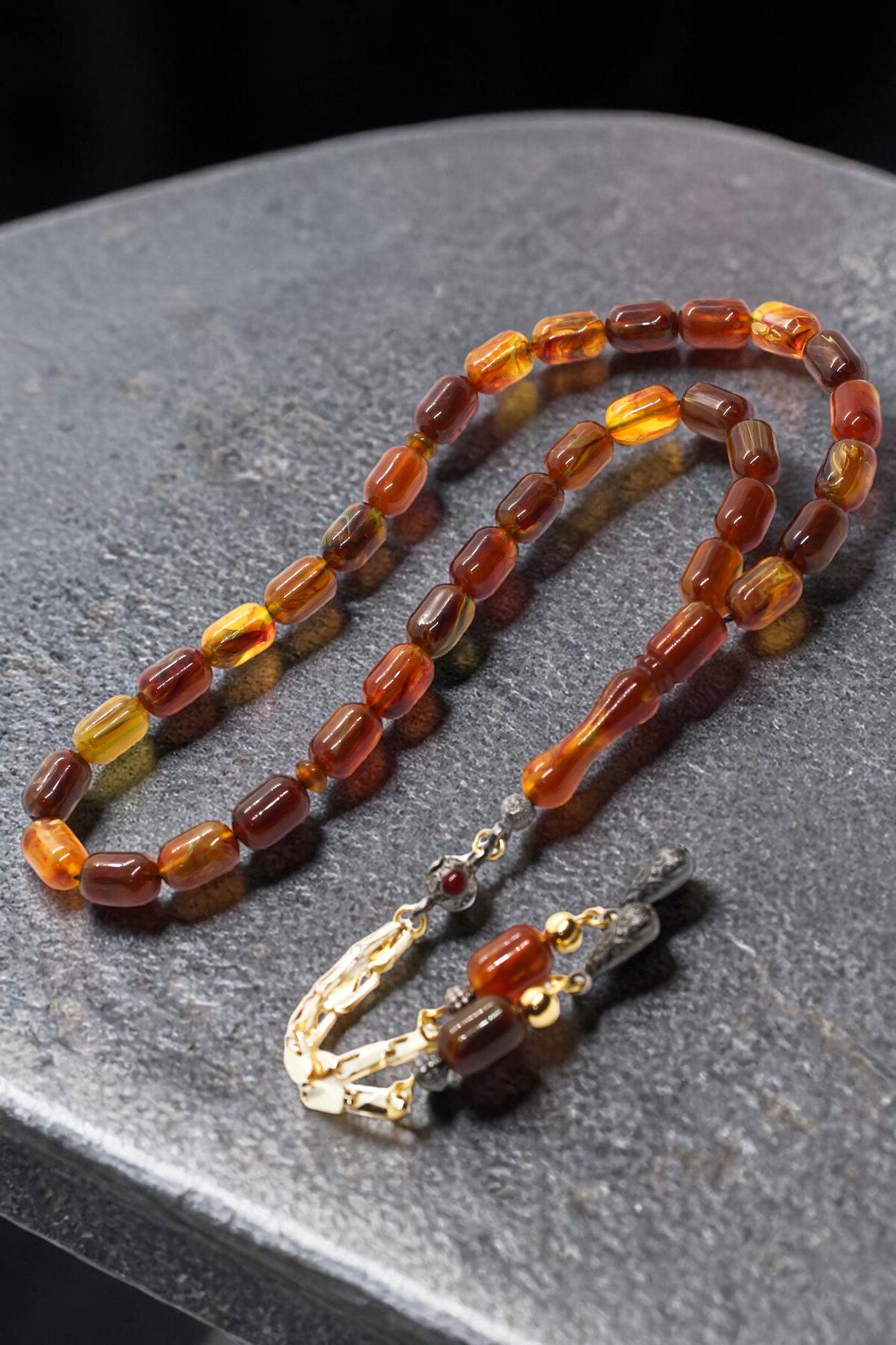 Certified Special Design Master Workmanship Squeeze Fire Amber Rhodium Gold Plated Fringed