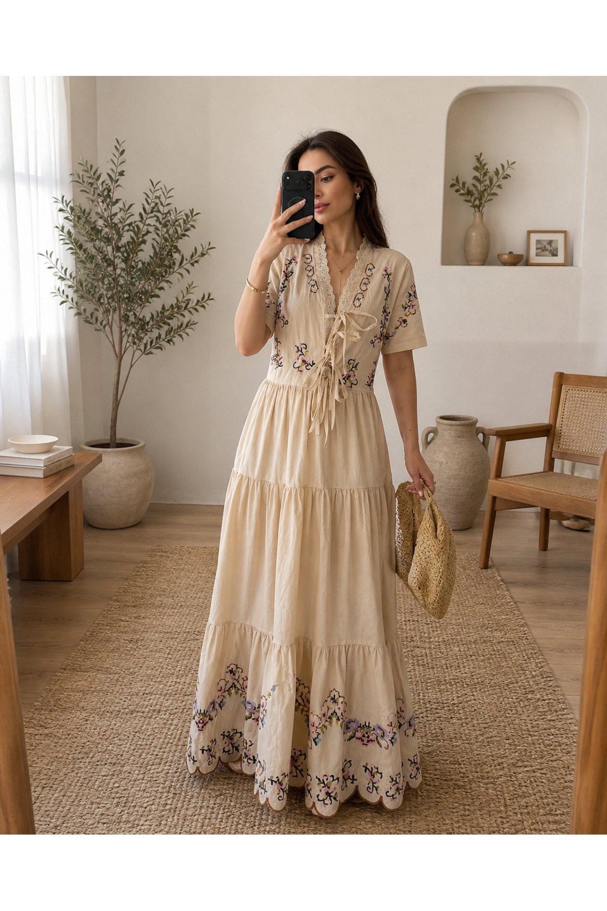 Lavanta Tekstil Embroidery Detailed Dress