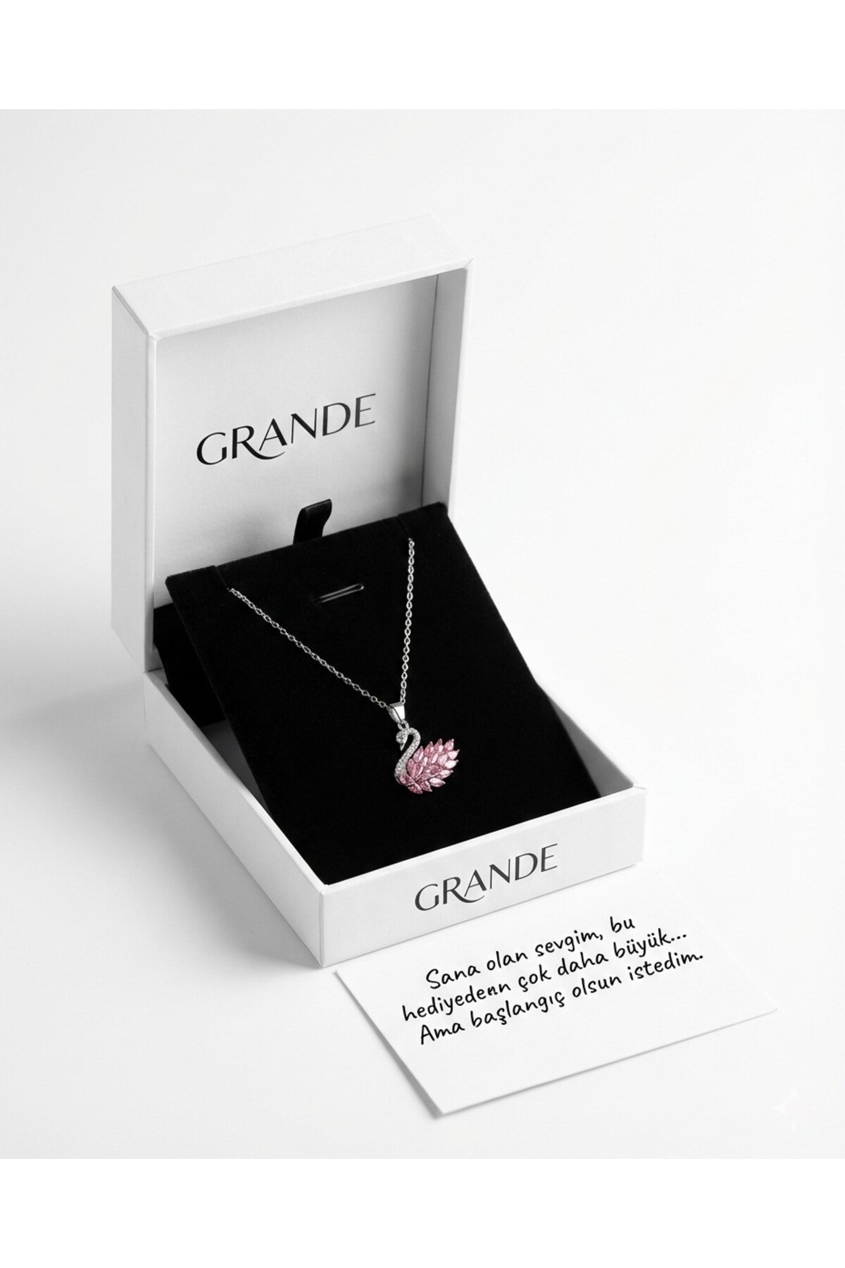 GLANZEND 316L Boxed Women's Silver Zircon Stone Swan Steel Necklace Mother's ...