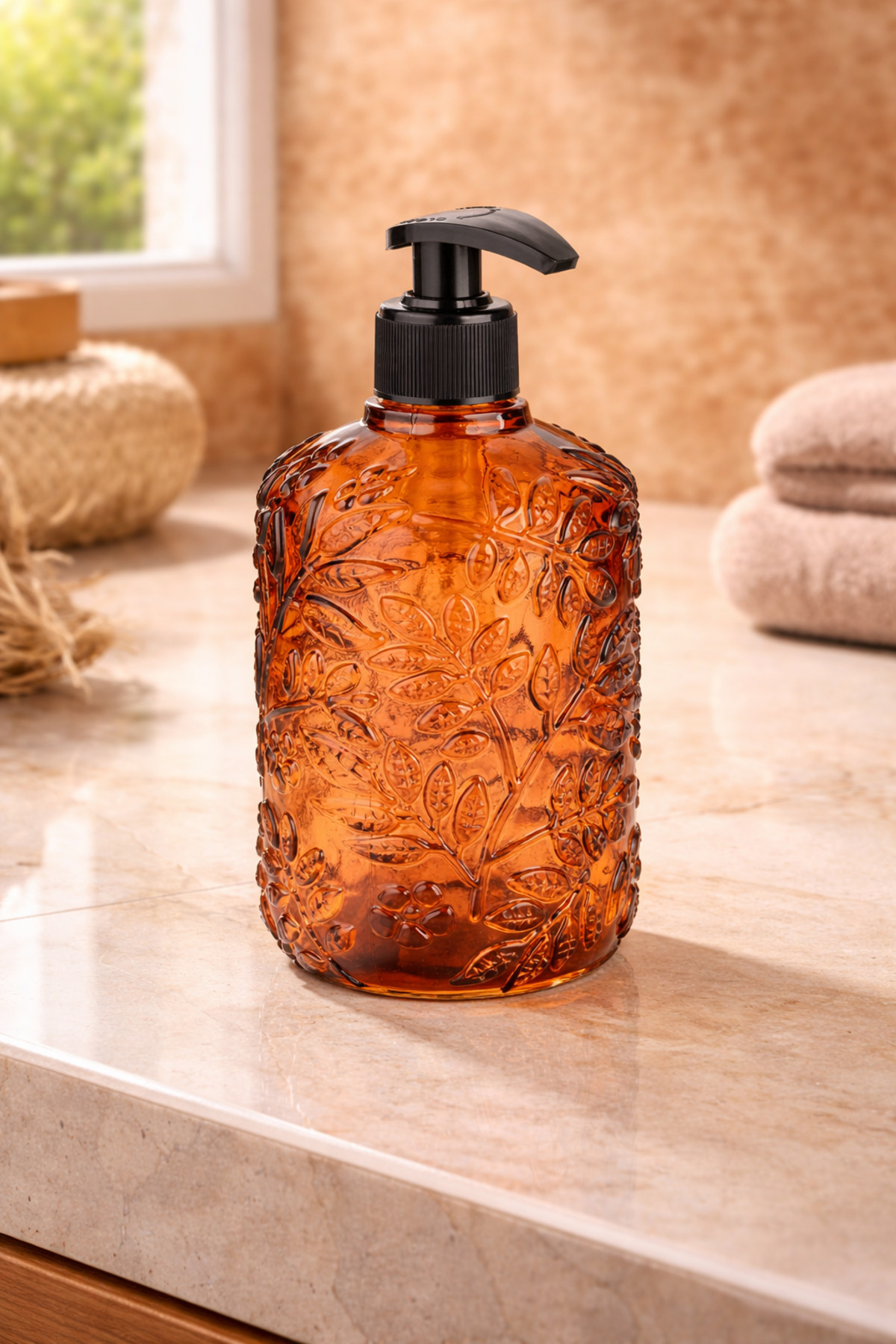 Venus Glass Soap Dispenser Single-Amber • • Countertop Sink Dishwasher for Bathroom & Kitchen