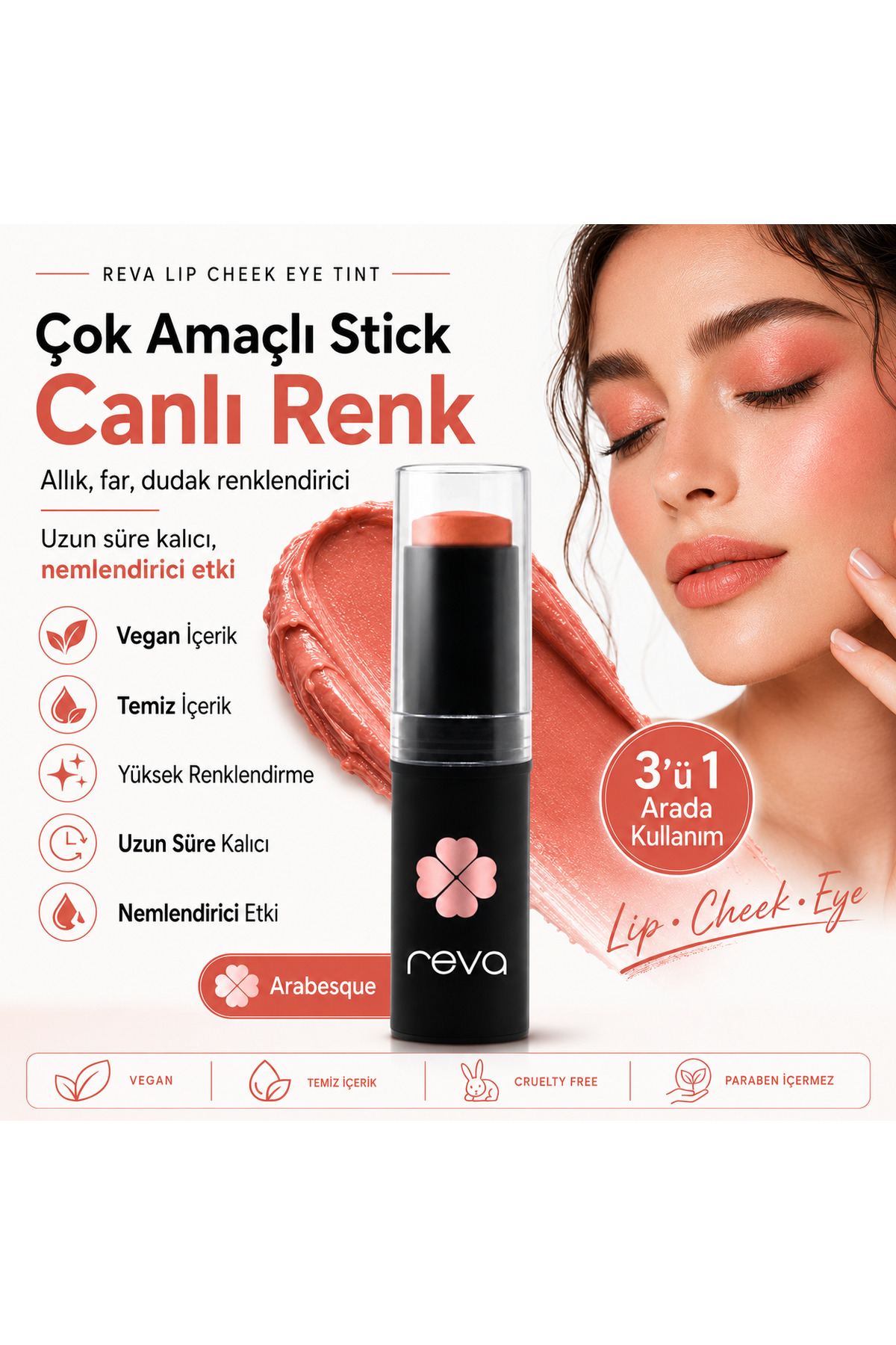 REVA Çok Amaçlı Stick Allık, Far, Dudak Renklendirici & Lip Cheek