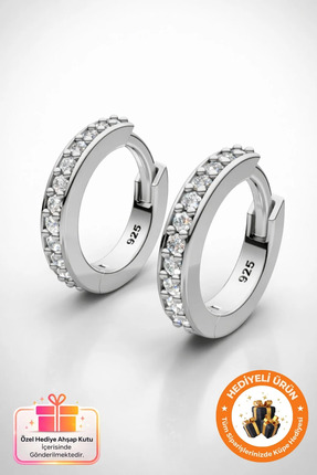 Lucente Jewellery 925 Ayar Gümüş Kaplama Huggie Model Zirkon Taşlı Gizli Kili...