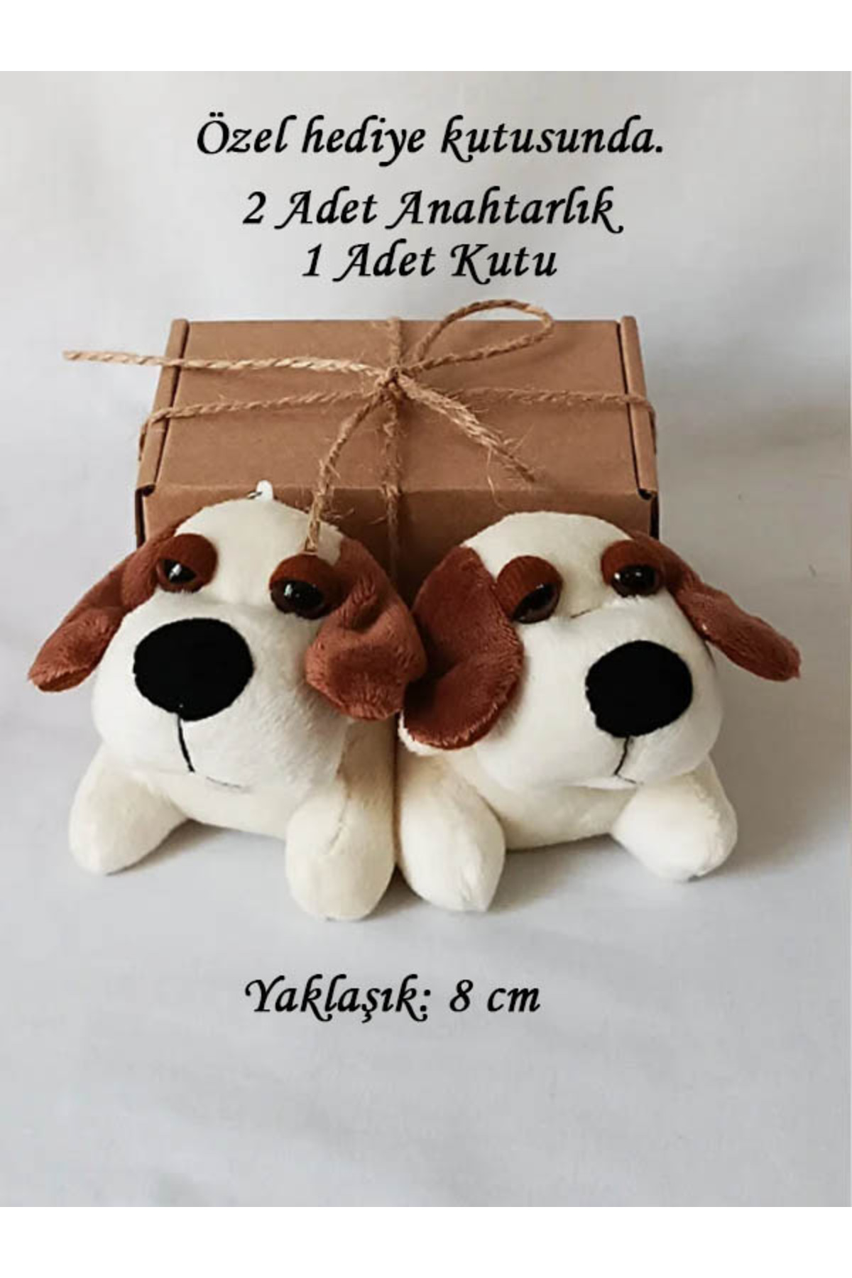 2Pcs White Plush Toy Plump Dog Keychain with Kraft Box 8cm - Birthday - Bag Ornament