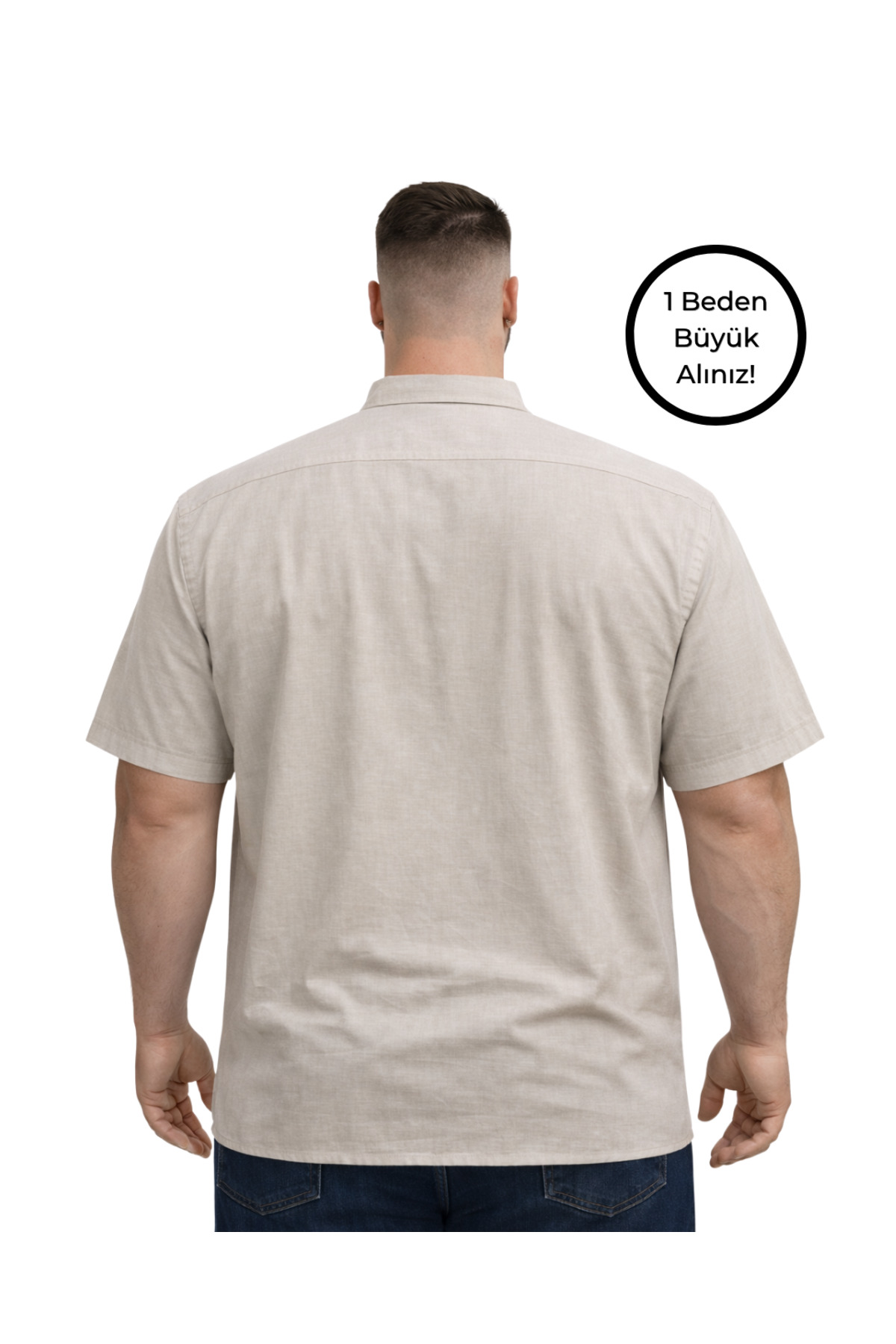BattalModa Erkek Büyük Beden Bej Çift Cepli Kısa Kollu Gömlek 3XL-4XL-5XL-6XL-7XL-8XL görsel 3