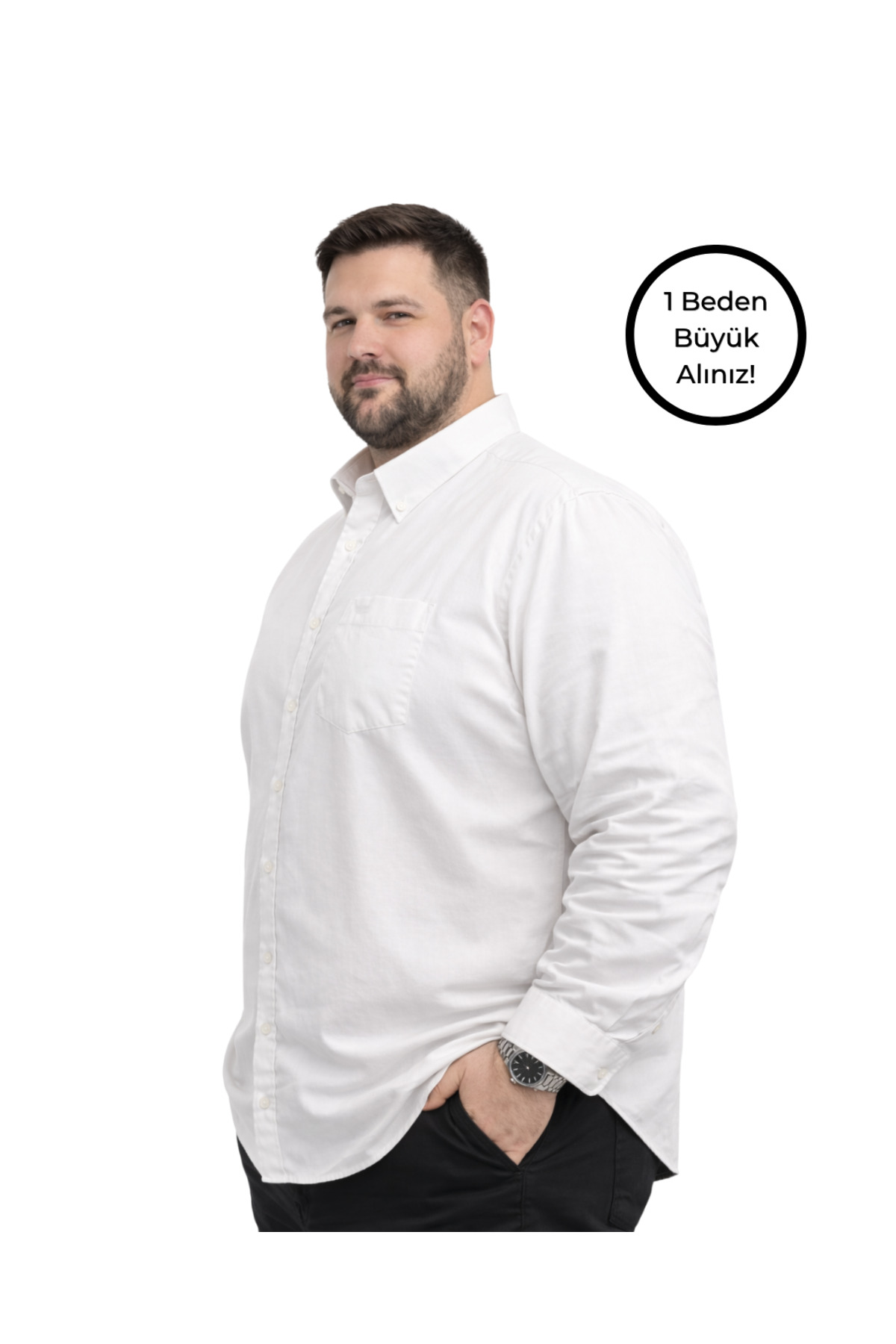 BattalModa Erkek Büyük Beden Gri Uzun Kollu Gömlek 3XL-4XL-5XL-6XL görsel 2