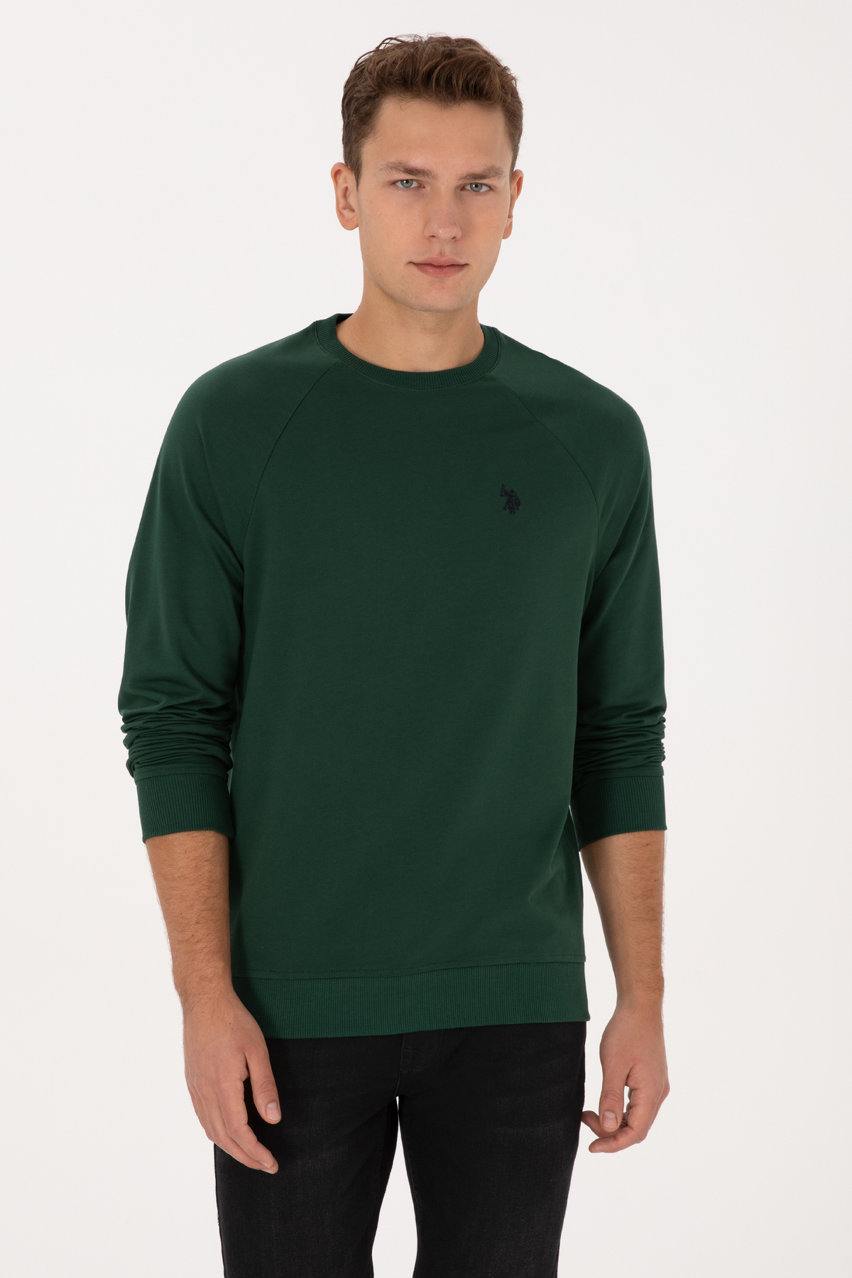 U.S. Polo Assn. Erkek Regular Fit Bisiklet Yaka Koyu Yeşil İnce Basic Sweatshirt 50313752-VR079 — سبز 1199846