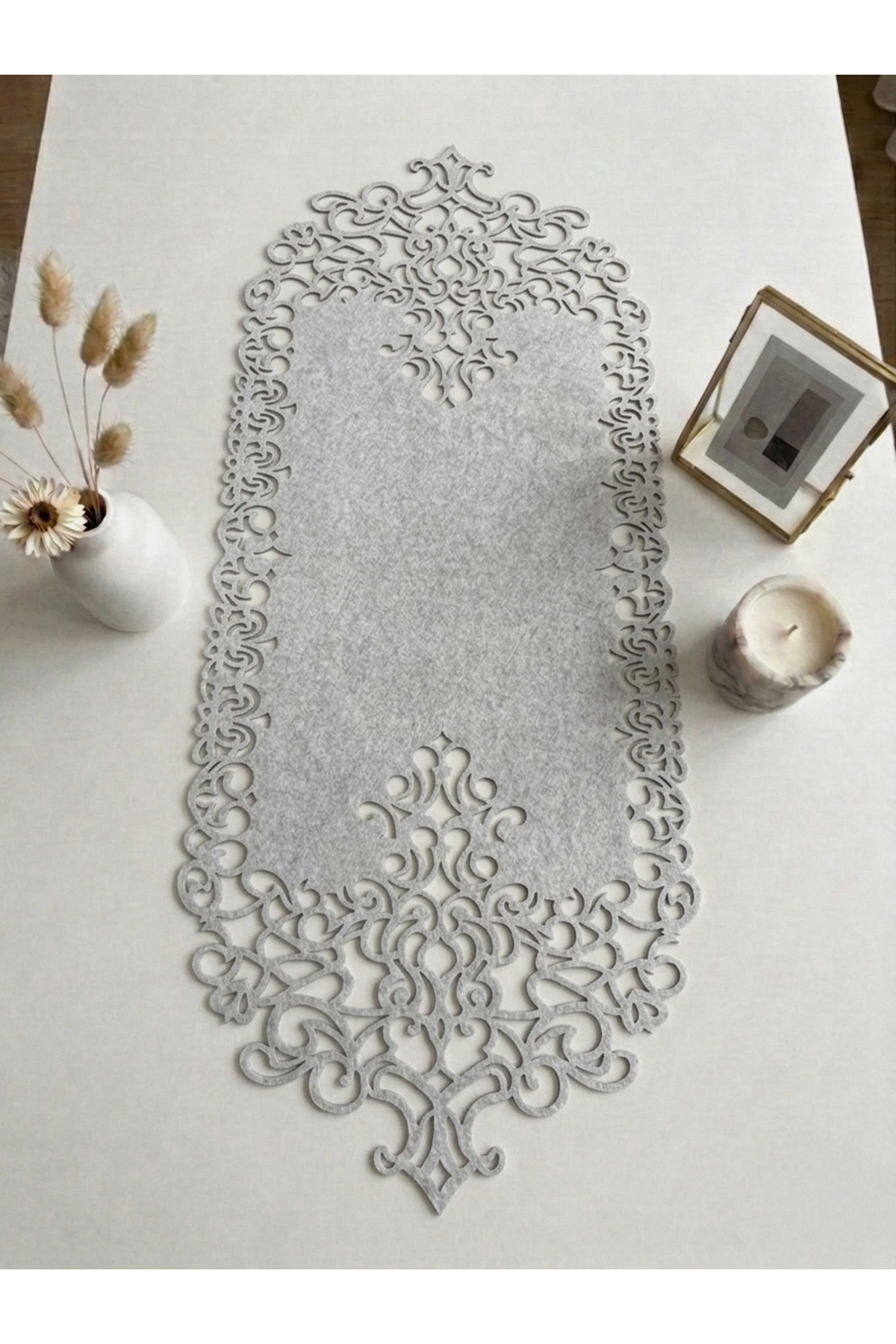 Stone Color Suede Fabric Runner 40x100 Cm Coffee Table Length - Modern Design