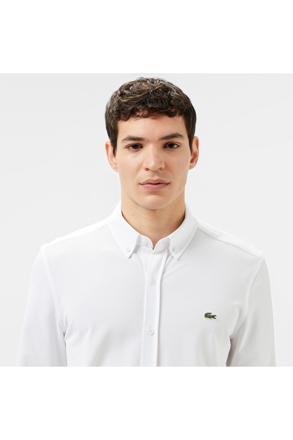 Erkek Slim Fit Düğmeli Yaka Beyaz Gömlek — سفید CH0453 — تصویر 2 از 5
