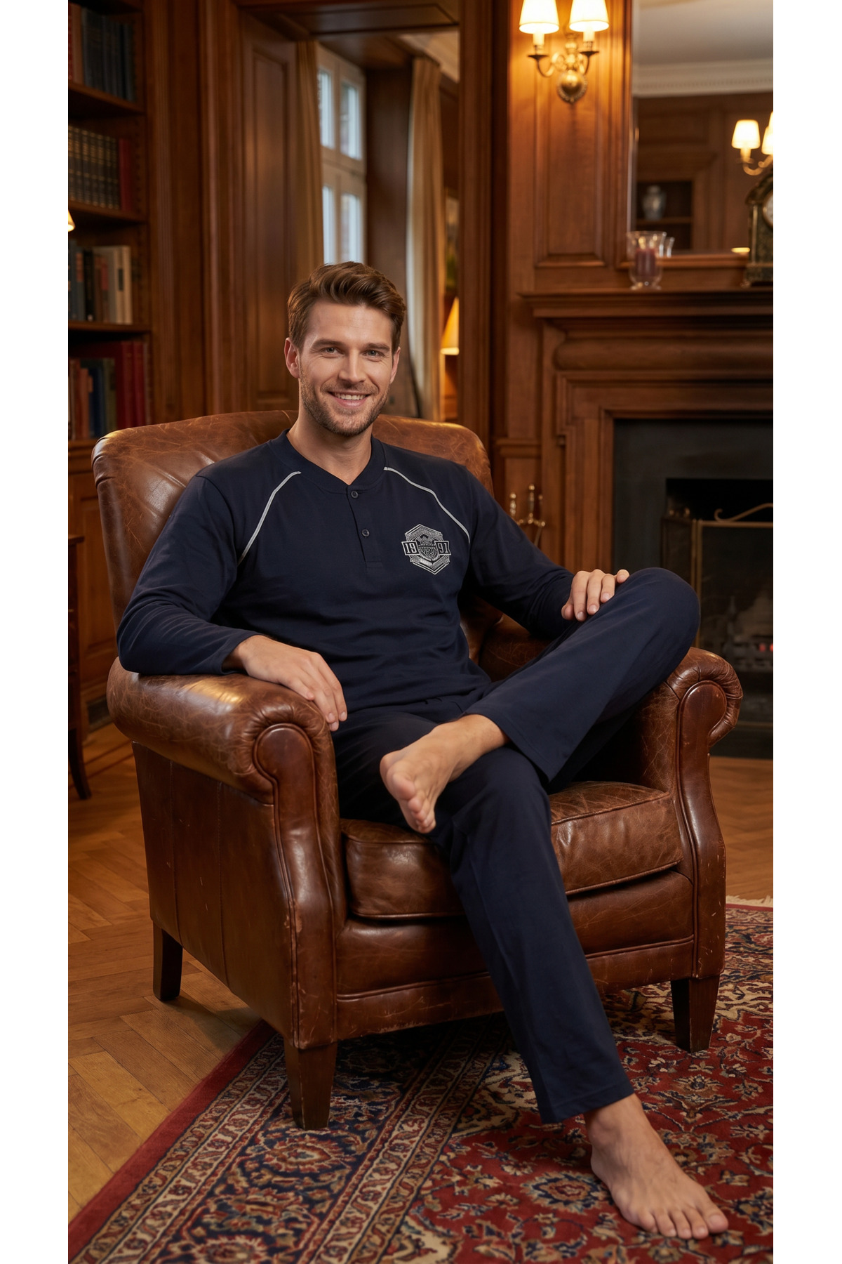 100% Cotton Single Jersey Men's Plus Size Pajamas Set 915