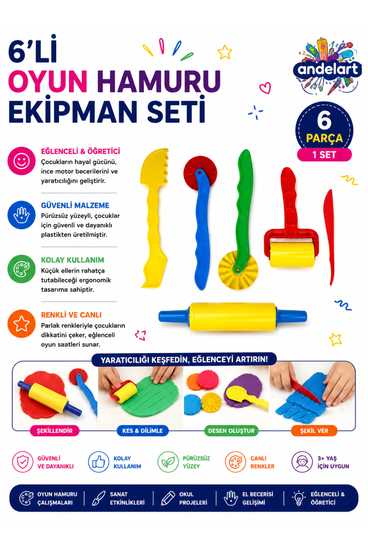 6-Piece Play Dough Mould Roller Set