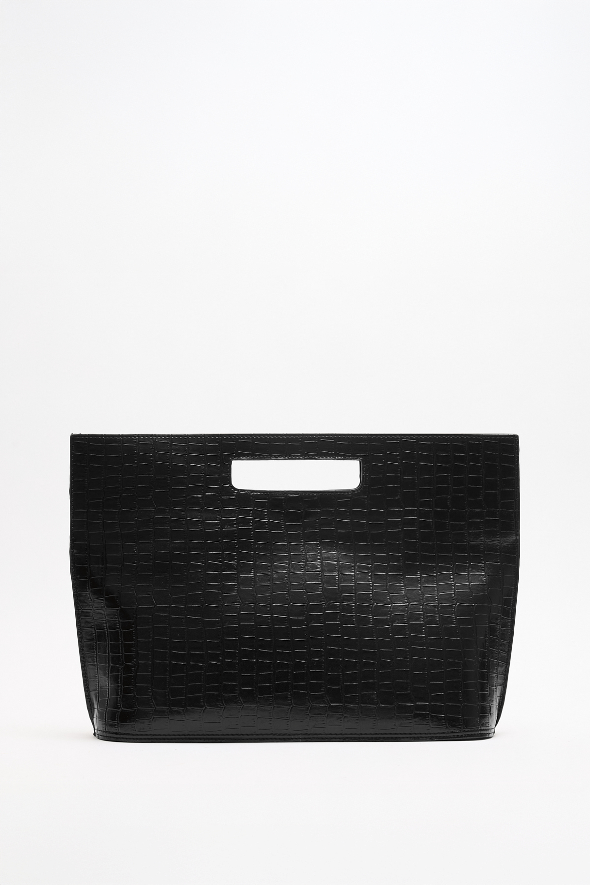 LUTVELIZADE Çanta 2628 - Minimal Croc Desenli Siyah Croc Kadın Çanta görsel 3
