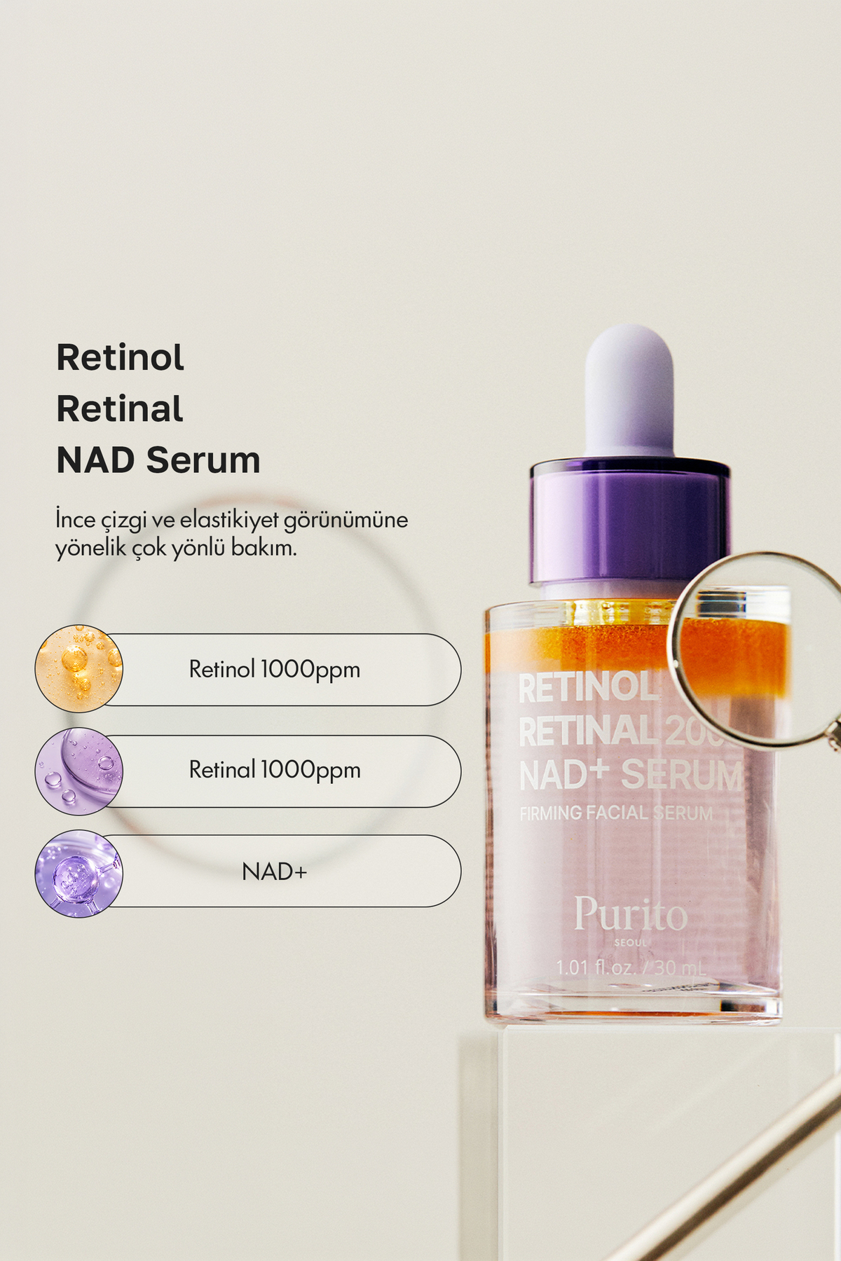 Retinol 0.1% + Retinal 0.1% Anti-Aging Facial Serum | for Wrinkles, Fine Lines — PRT-01 — تصویر 3 از 5