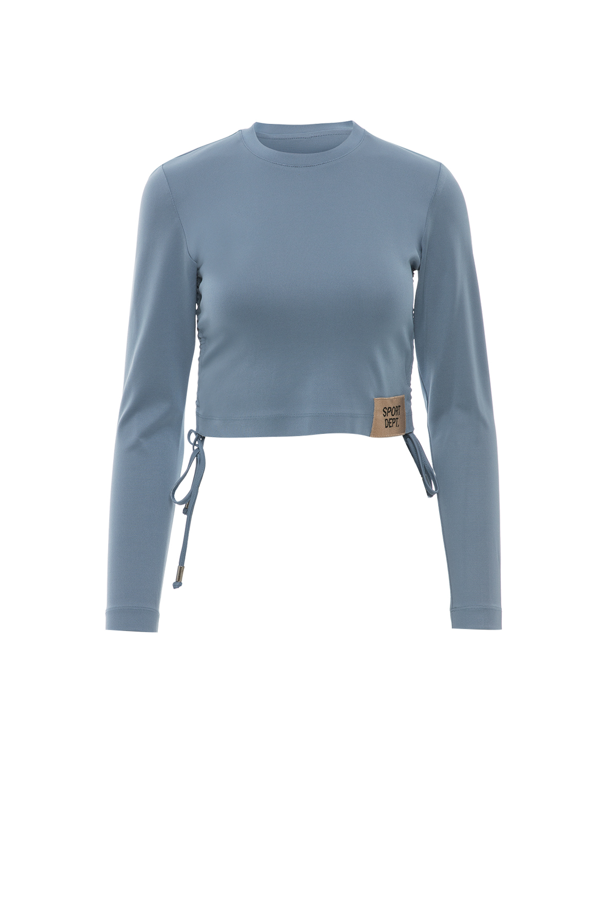 Hemline Applique Embroidery Detail Side Shrinkable Short Blue Blouse