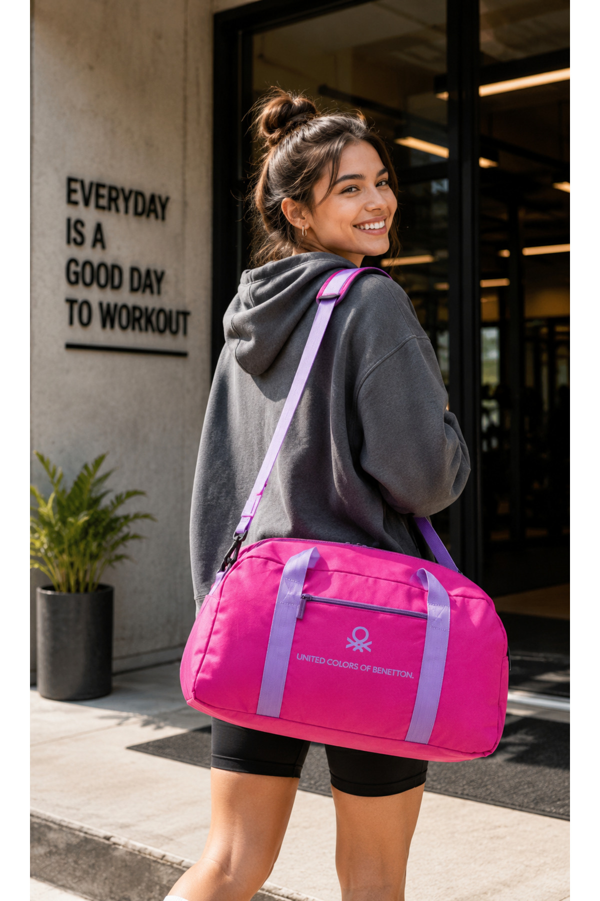united colours of benetton Pembe Unisex Omuz Askılı Seyahat El Valizi Spor Çantası 21062 görsel 2