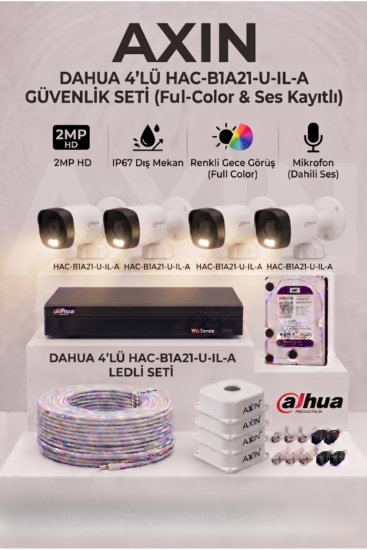 Dahua 4 Kameralı Full Color Gece Görüşlü Güvenlik Kamera Seti