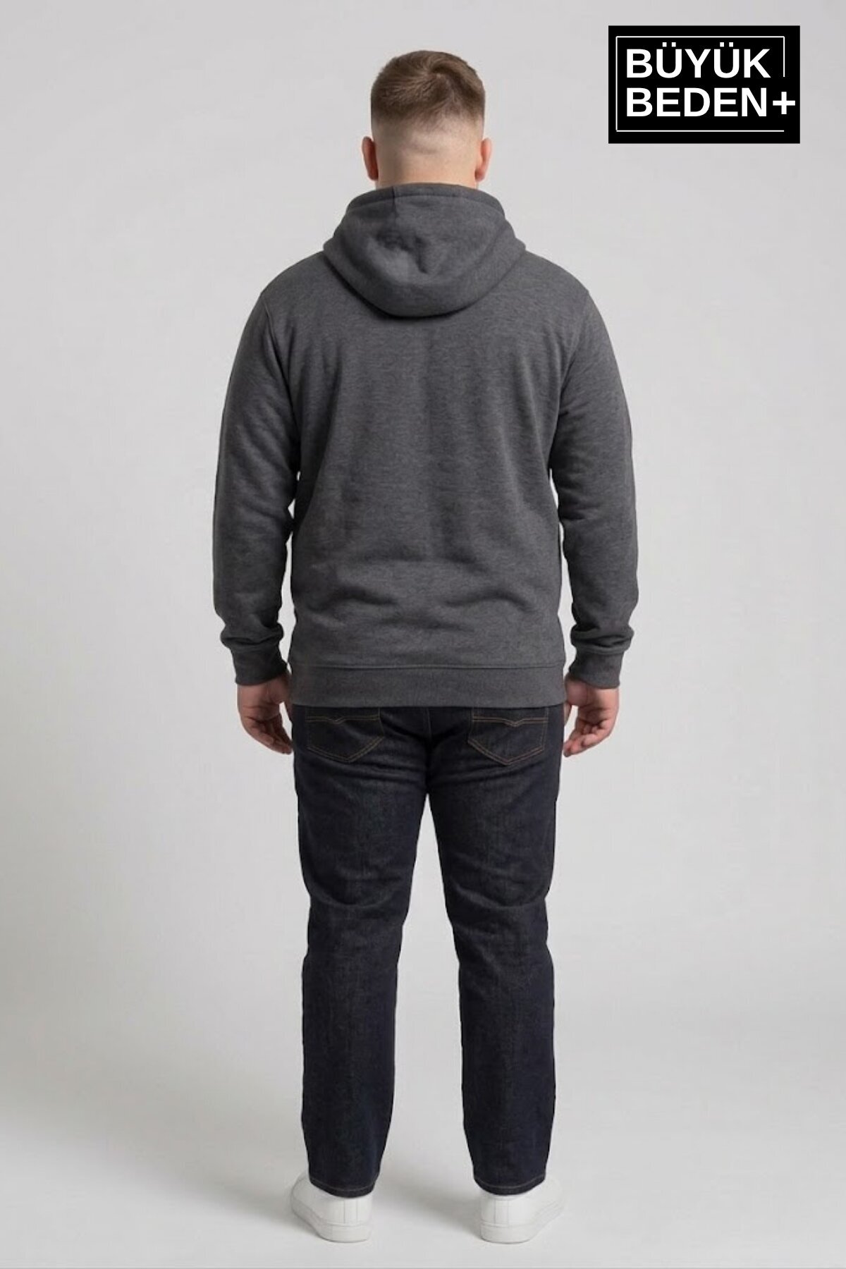 Erkek Büyük Beden Fermuarlı Kapüşonlu ince Sweatshirt Hırka - Rahat Kalıp SPR26BHR960 — مشکی — تصویر 5 از 5