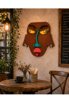 ELSA El Yapımı Ahşap Wood Face Duvar Süsü – Soyut Modern Sanat Dekoru (30x30 cm)