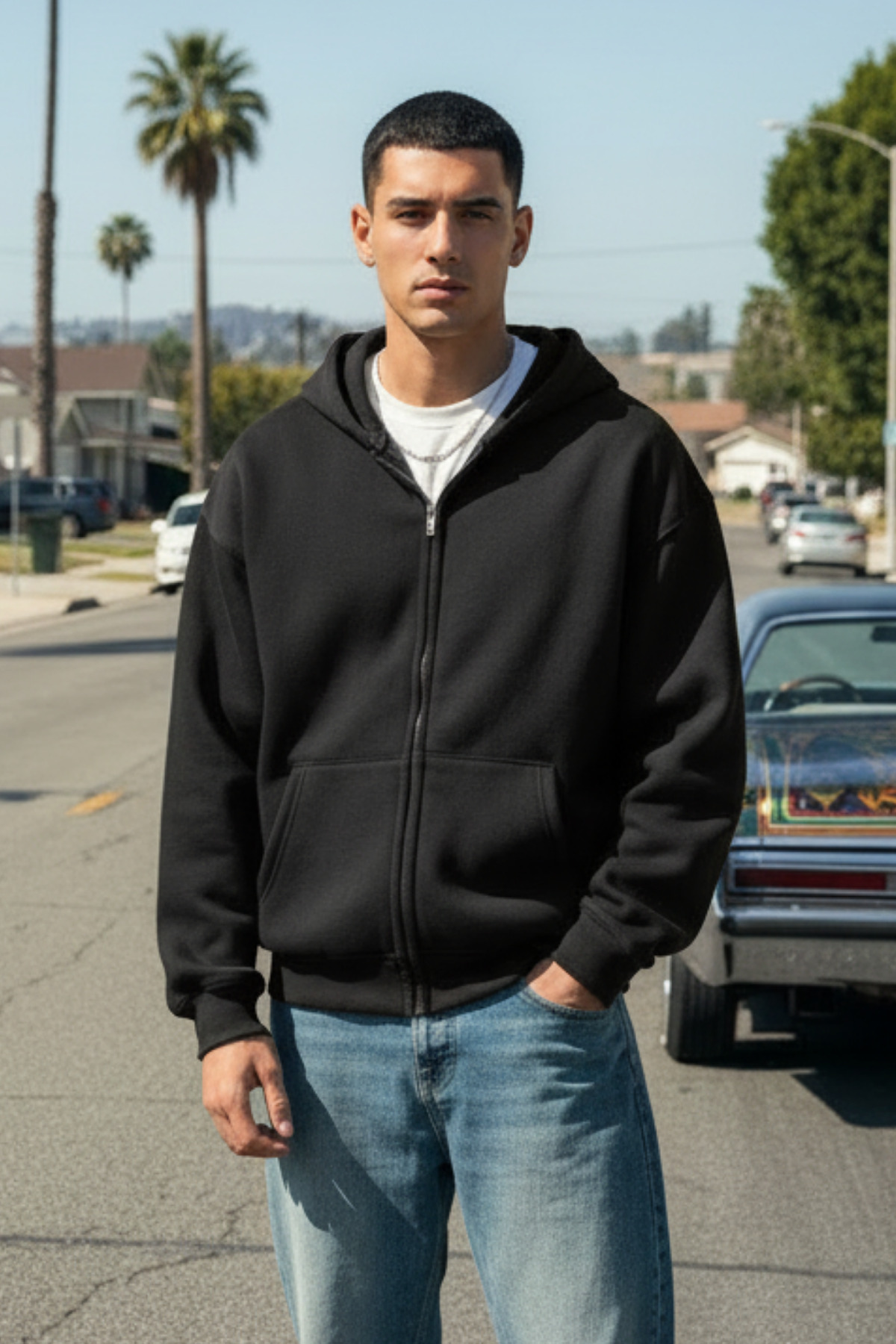 Siyah 3 Iplık Erkek Fermuarlı Kapşonlu Sweatshirt Hırka — مشکی MKHRKAKCP03