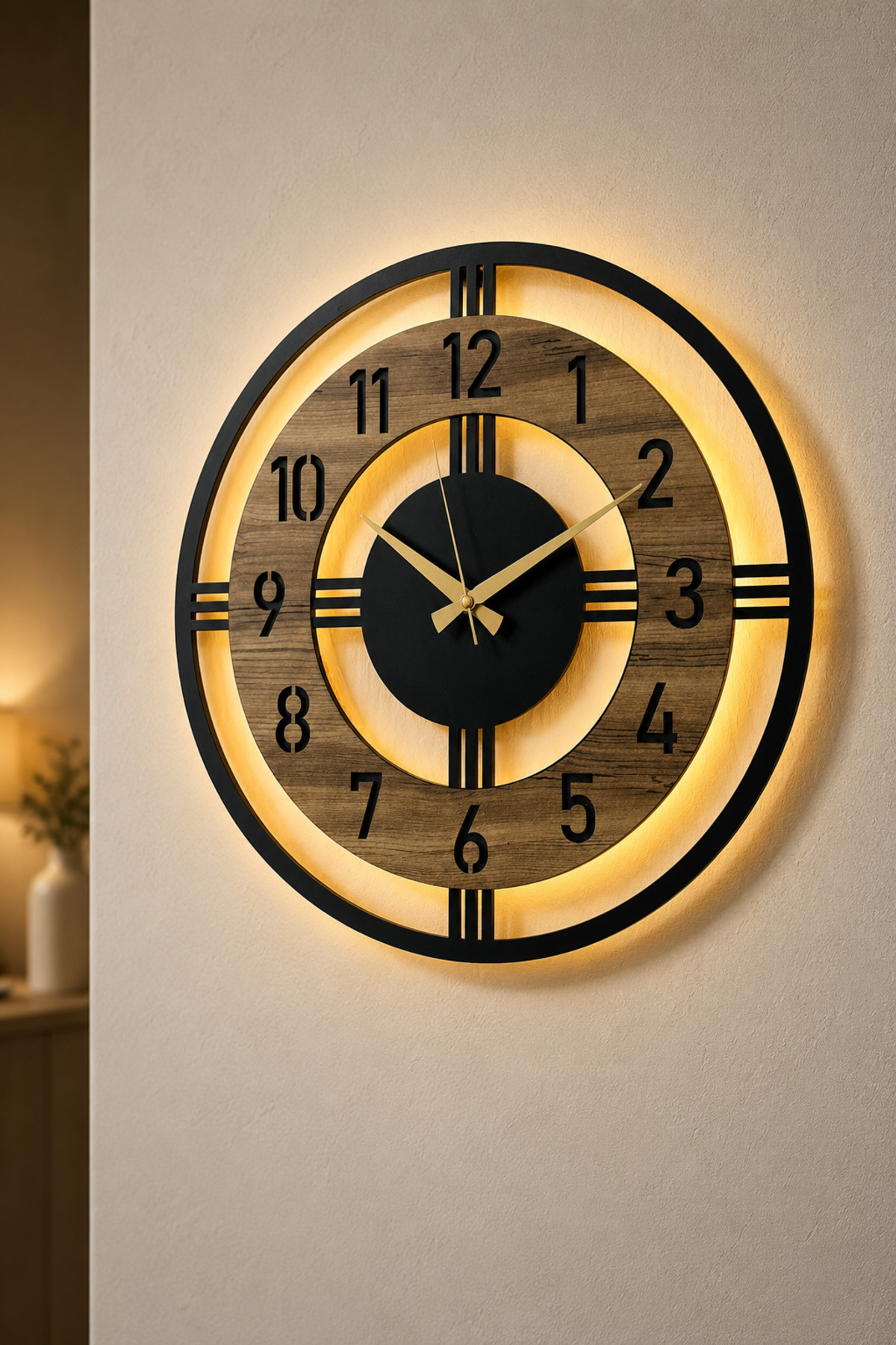 Illuminated Wooden Wall Clock 48cm Decorative modern design