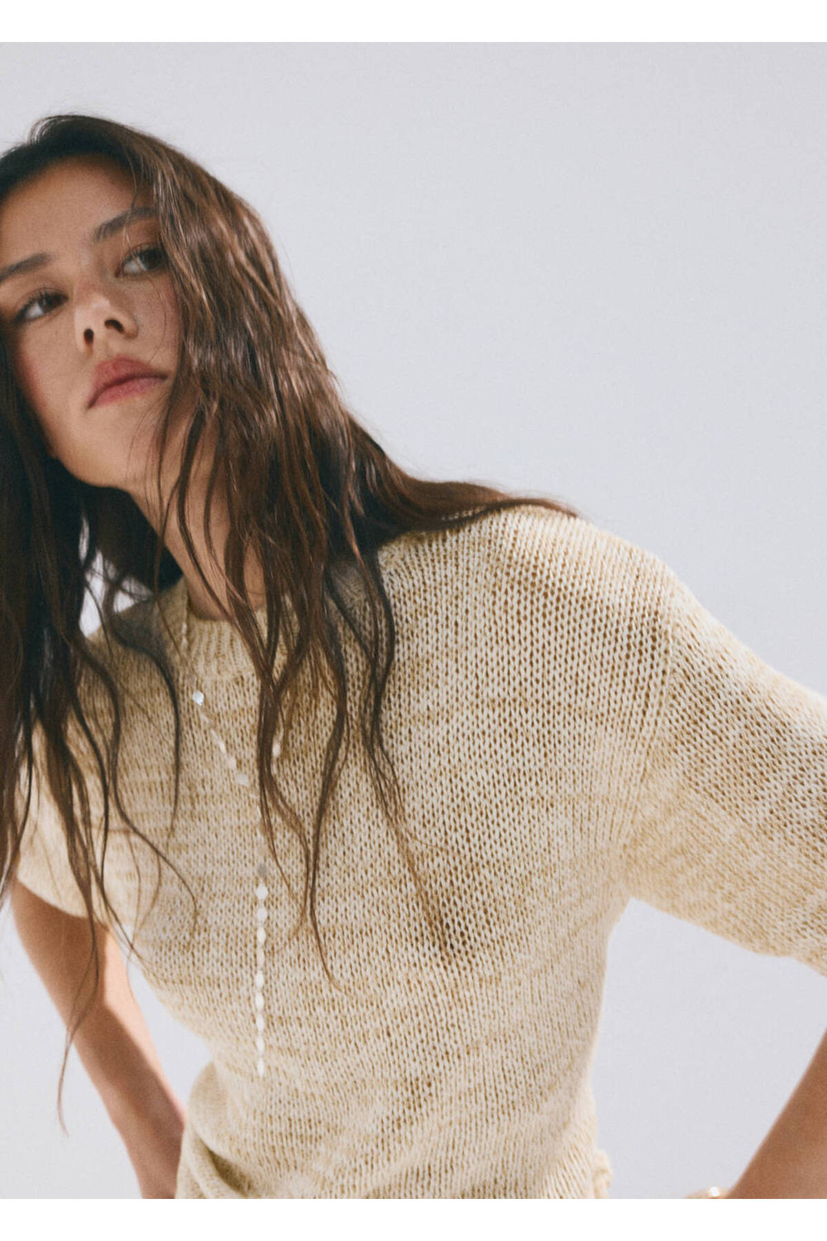 MANGO  Short-sleeved heathered knit sweater - Görsel 6
