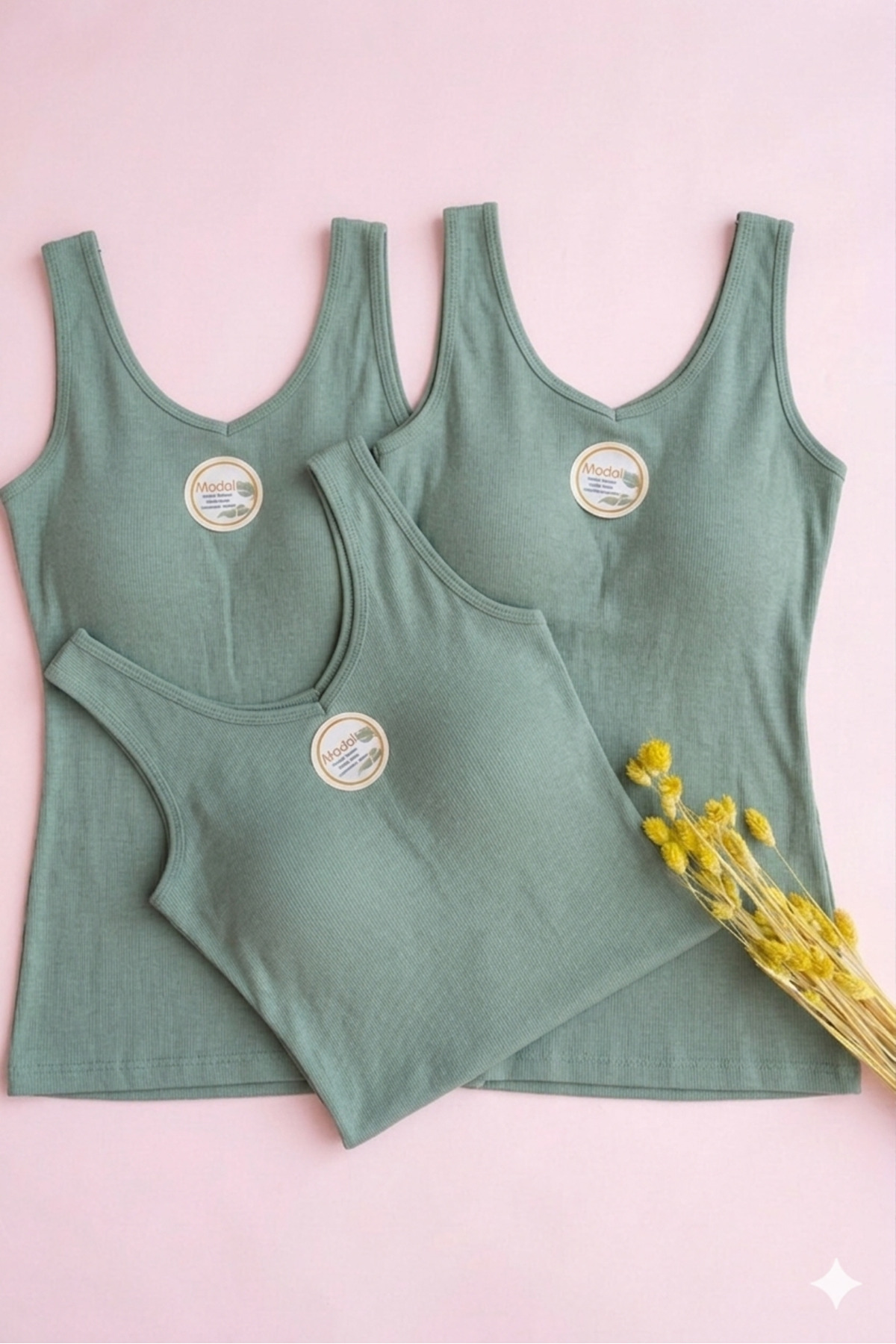 VELOURE Kadın Atlet Pedli Modal 3’lü Siyah,Beyaz,Yeşil südyenli ~bluz,T-shirt' YENİ SEZON 🌞 görsel 5