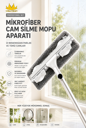 MissClean Mikrofiber Cam Silme Mopu Aparatı Profesyonel Set