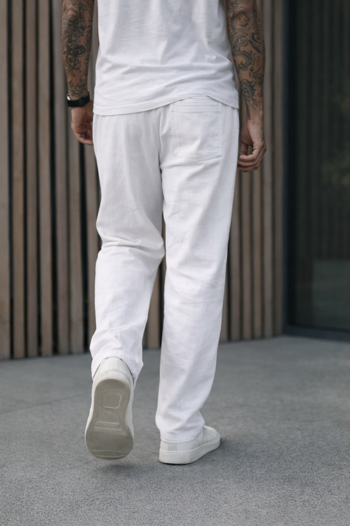 DAMGA JEANS Erkek Premium Jogger Relax Fit Beyaz Keten Pantolon görsel 6