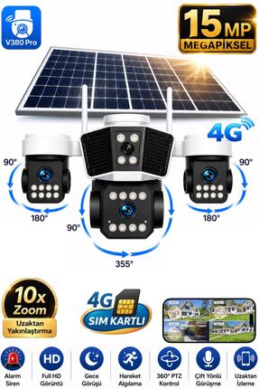 SONREİR RX95G Solar Güvenlik Kamerası Türkçe 4G Sim Kartlı PTZ Hareketli Gece...