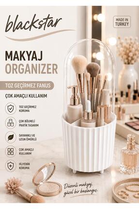 Galeriyo Şeffaf Kapaklı Fırça Kozmetik Makyaj Düzenleyici Organizer Beyaz