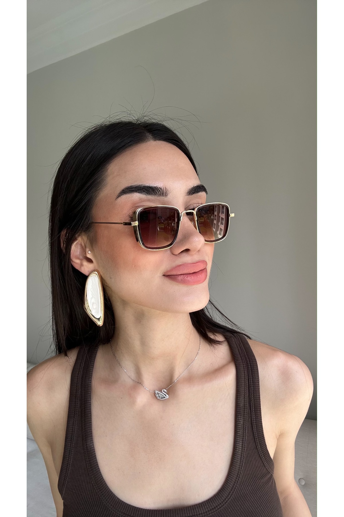 funeyes Edda Small Köşeli (Küçük Güneş Gözlüğü )UV400 Koruma Metal Çerçeve Kasa ve Sap Pinterest model görsel 7