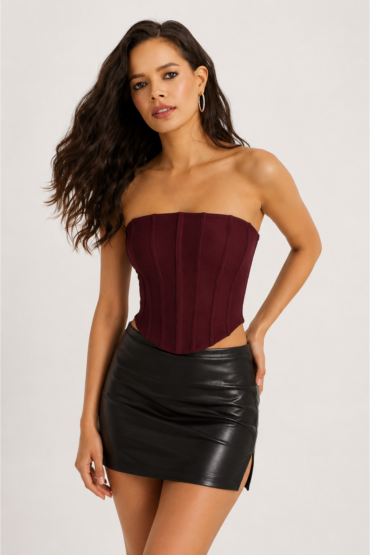 Cool & Sexy Kadın Şık Korse Crop Top - Straplez Düğmeli Büstiyer