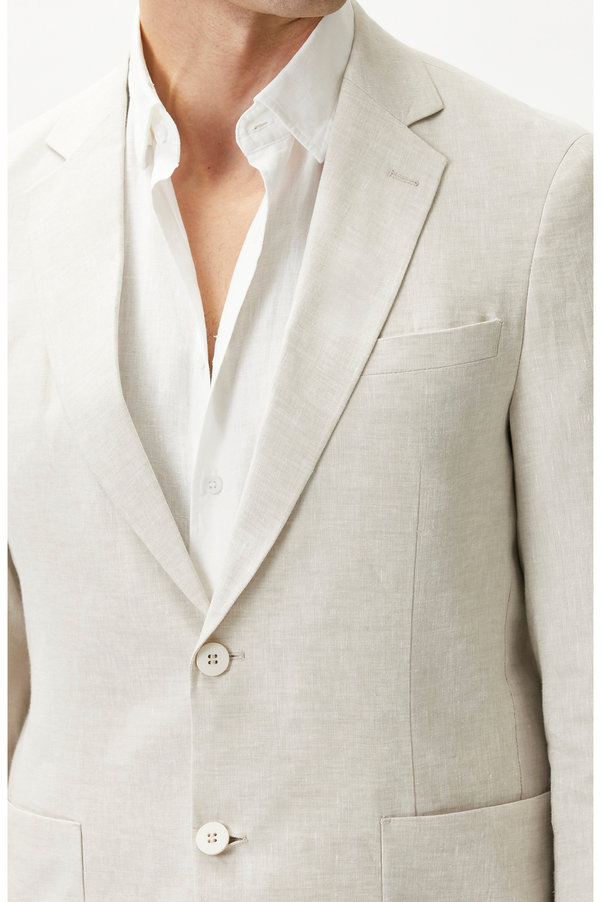 Network Bej Slim Fit Keten Takım görsel 6
