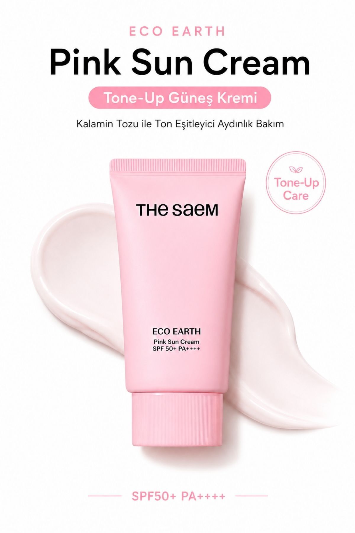 THE SAEM Eco Earth Pink Sun Cream SPF 50+ PA++++ 50 gr / Ton Eşitleyici Pembe Güneş Kremi