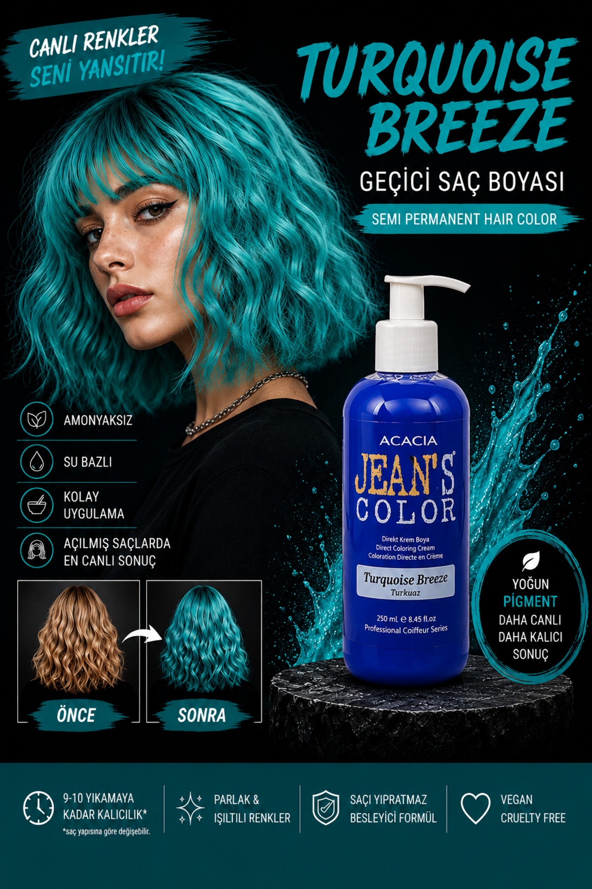 jeans color Jean's Color Turkuaz 250 Ml. Turquoıse Amonyaksız Balyaj Renkli Saç Boyası — فیروزه‌ای 22222