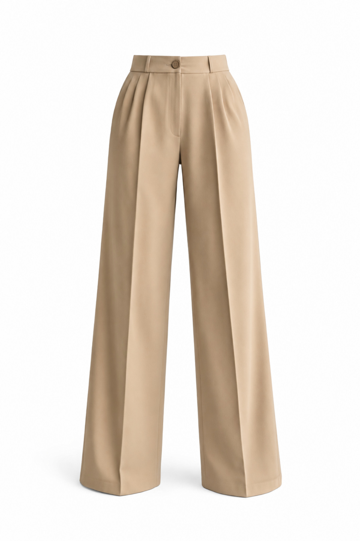 Pleated High Waist Lycra Woven Palazzo Pants Biscuit 4074