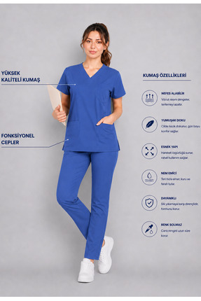 STİLMED Üniforma Fırtına Mavi Hemşire ve Doktor Forması Scrubs Takımı Likralı...