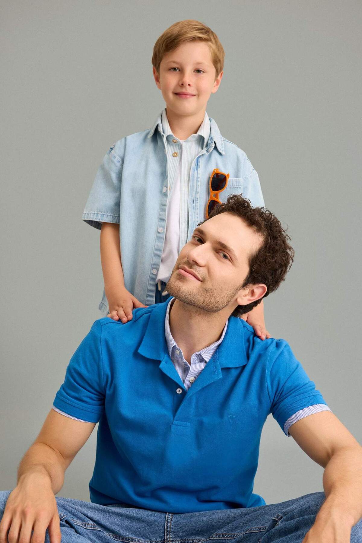 Defacto 100% Cotton Slim Fit Polo Collar Blue Embroidered Short Sleeve T-Shirt D7665Ax26Sm