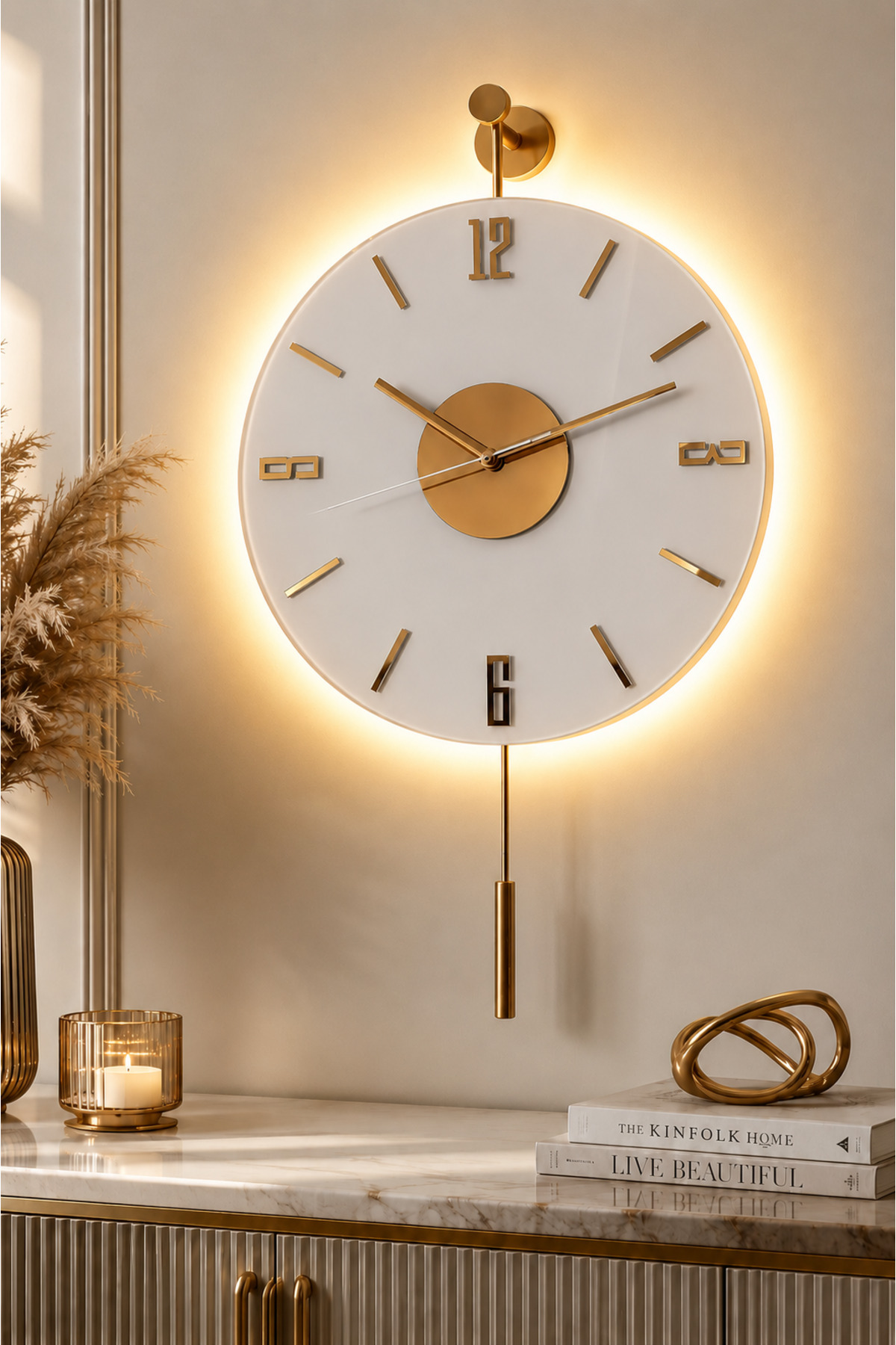Snowdrop Gold Series (30X55CM) ,battery powered Led ,modern Decorative Metal Wall Clock