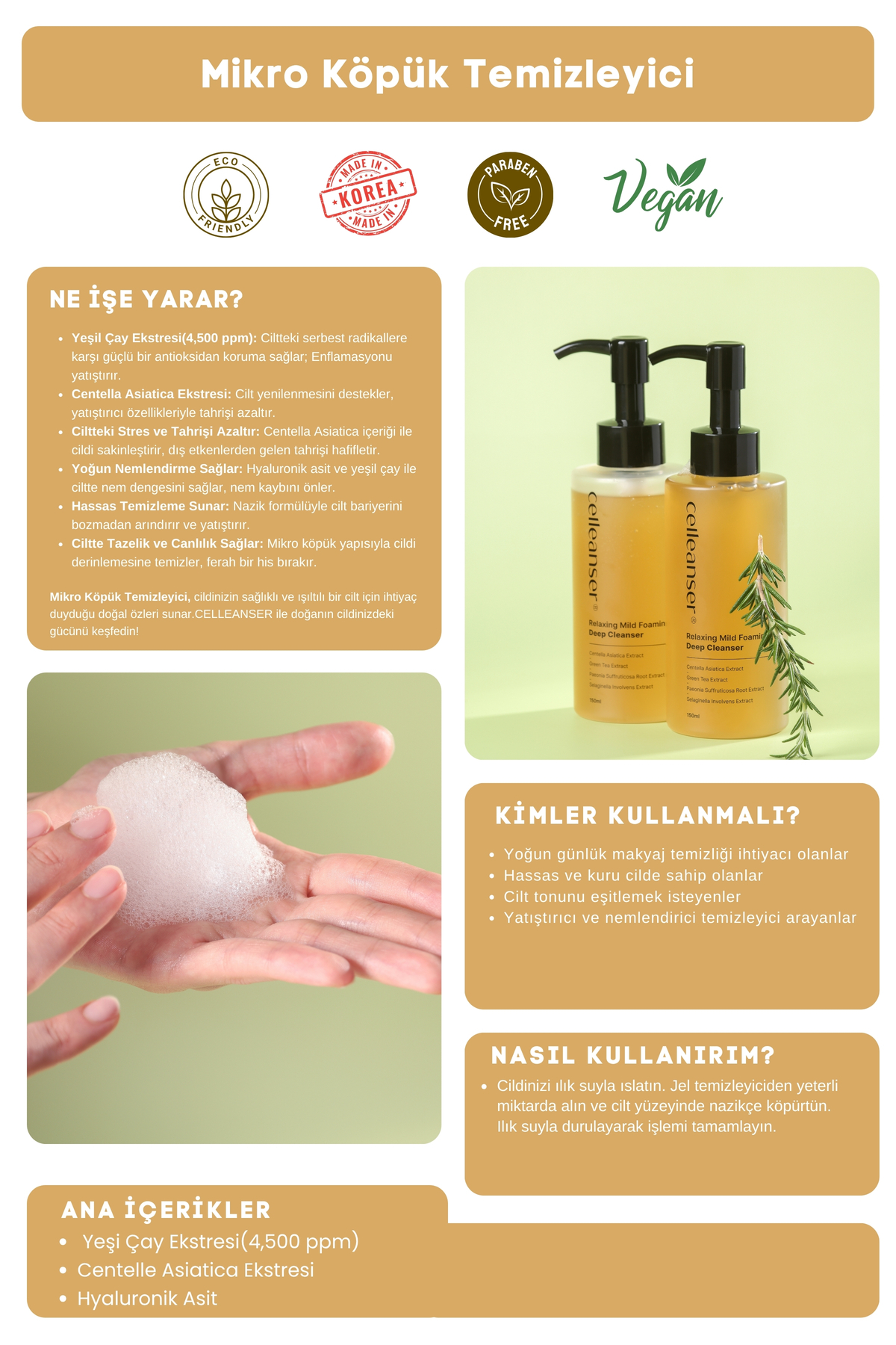 Kore Yüz Temizleme Köpüğü - Yeşil Çay Ve Centella Destekli Yatıştırıcı Mikro Köpük — CelleanserRelaxingMildFoamingCleanser — تصویر 4 از 5