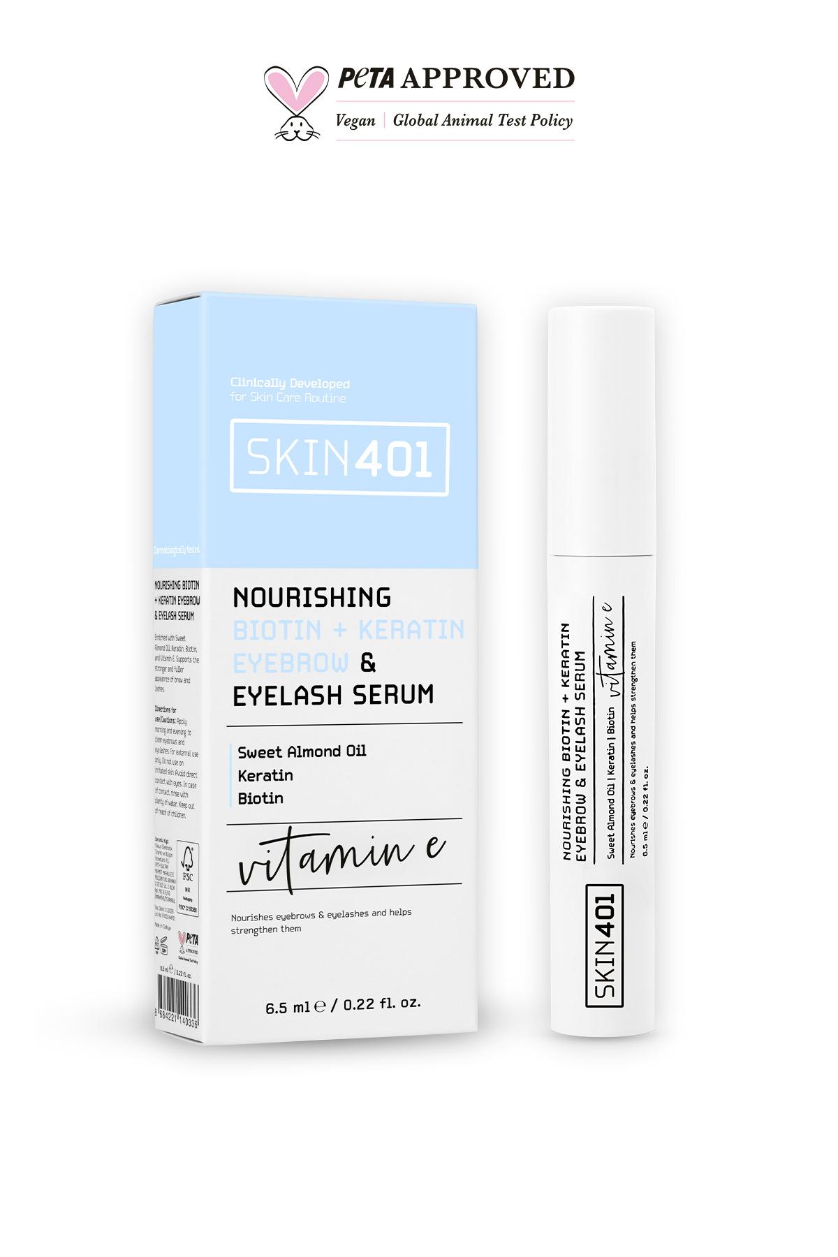 Skin401 Biotin + Keratin Kaş & Kirpik Serumu 6.5 ml – Dolgunlaştırıcı, Güçlendirici ve Uzatıcı — Skin401-505