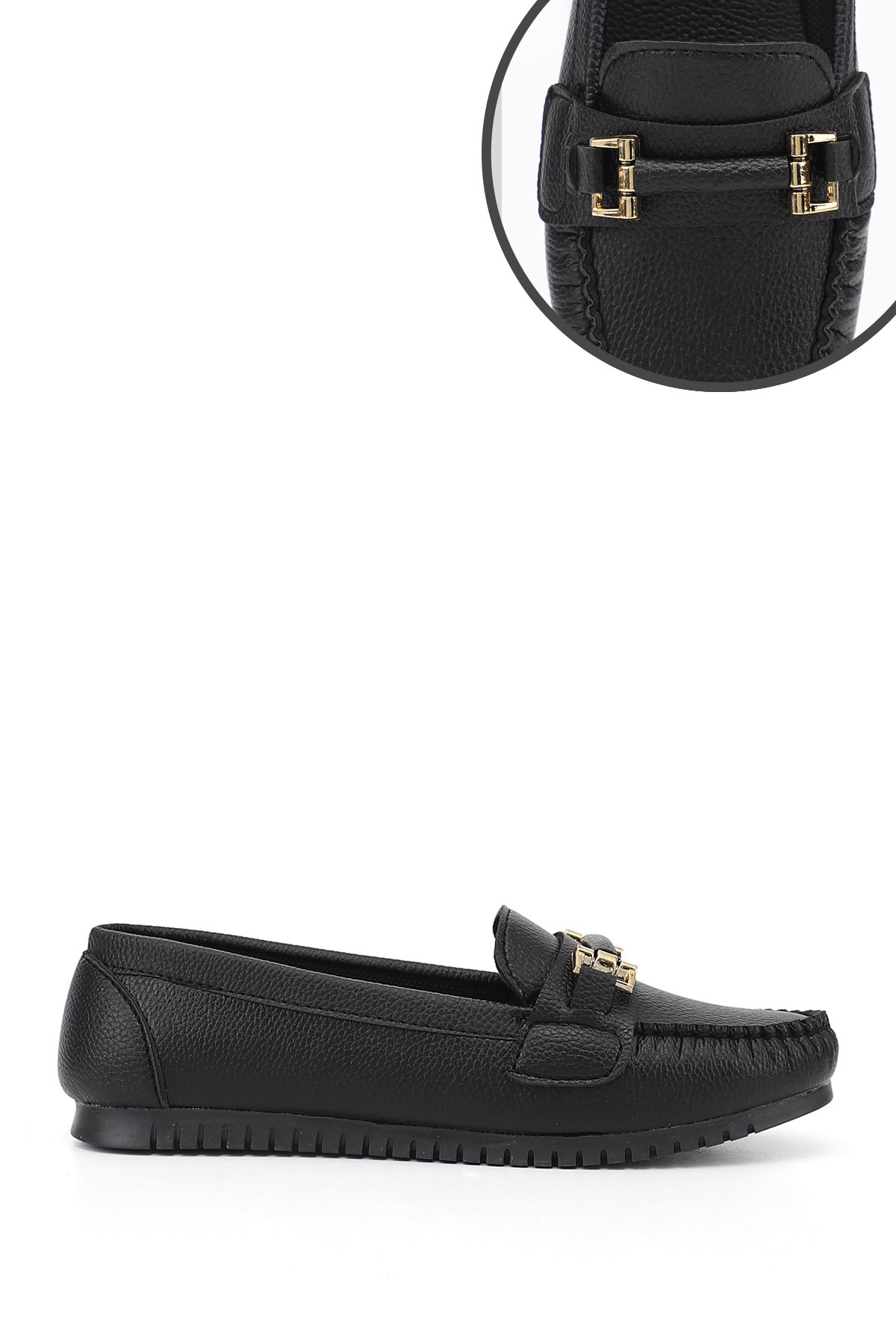 Women's Black Flat Bottom Buckle Flat Shoes