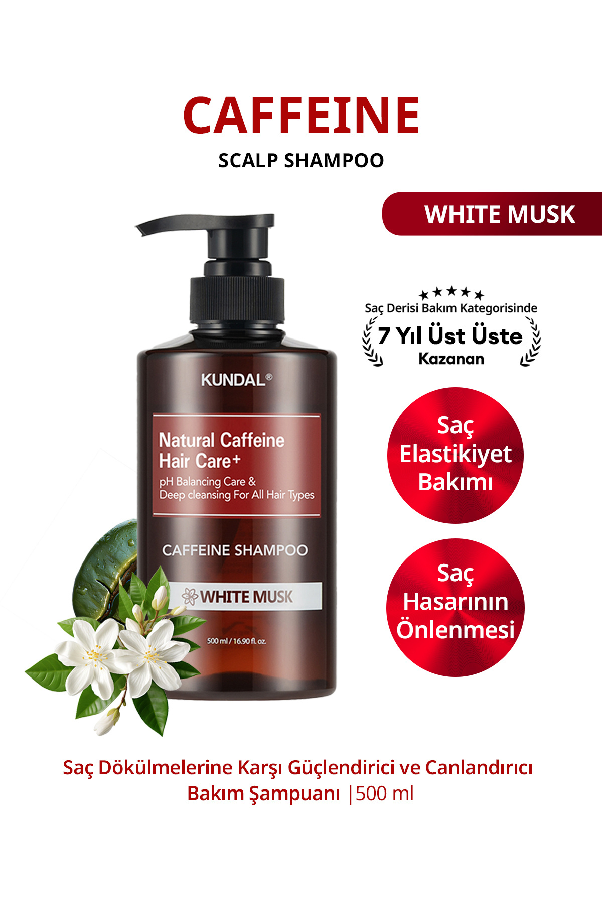 Kundal Kafein İçeren Dökülme Karşıtı Bakım Şampuanı Caffeine Scalp Shampoo 500ml (White Musk) — 111182